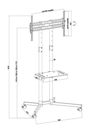 STAND TV PUR1031 H/65"  600X400 40KGS C/RUEDAS